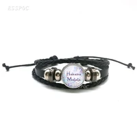 hakuna matata life motto quote bracelet diy glass cabochon black leather bracelet braided fashion jewelry birthday gift