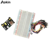 aokin breadboard kit with 400 pin breadboard 65pcs dupont cable power supply pcb bread board diy kit for arduino