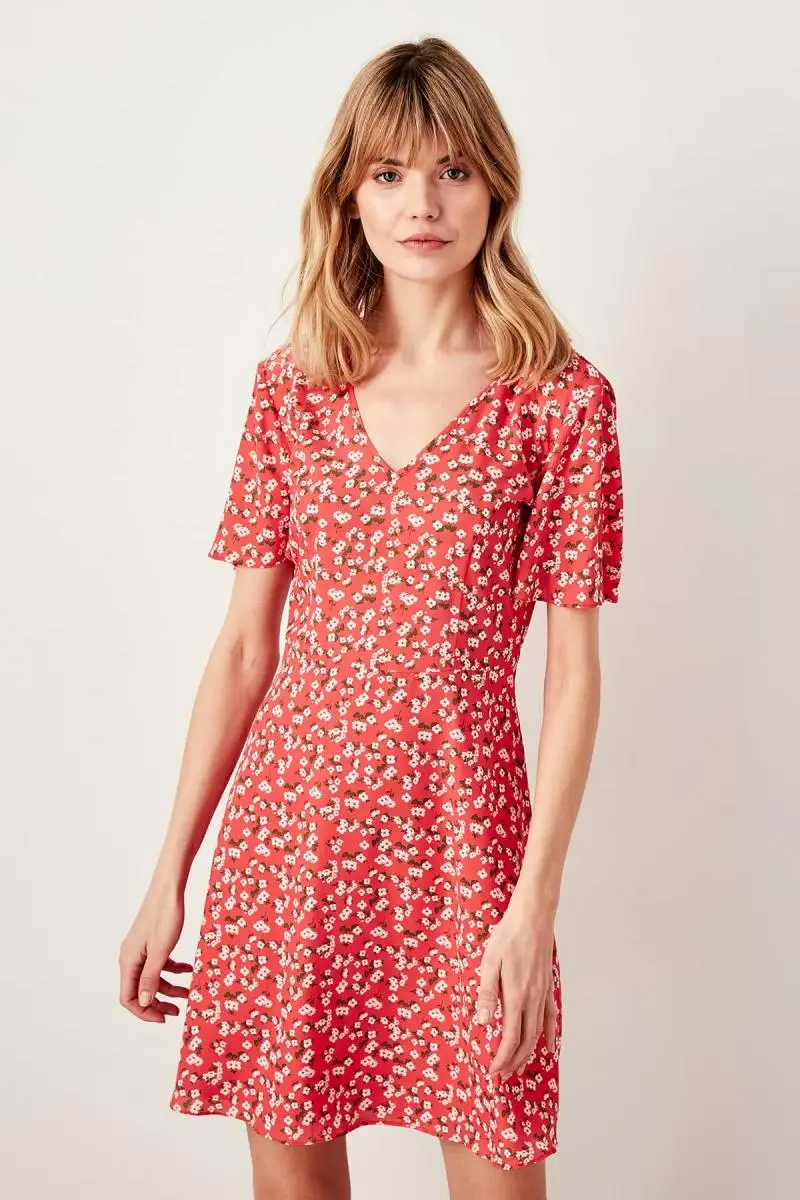 Платье Trendyol кораллового цвета с рисунком TWOSS19LJ0145|Женские платья| |