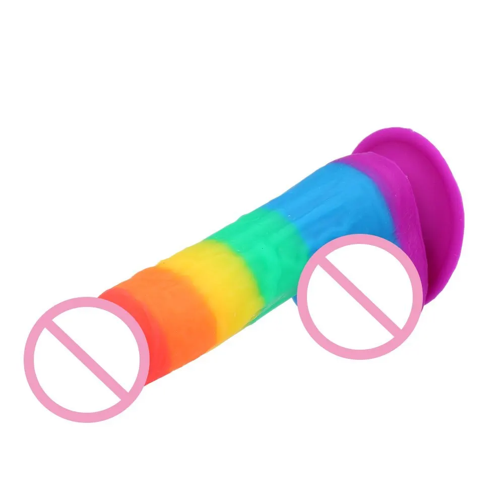 Realistic Huge Penis Rainbow Silicone Big Dildo Vagina Simulation Massager Adult Sex Toys For Women With Powerful Suction