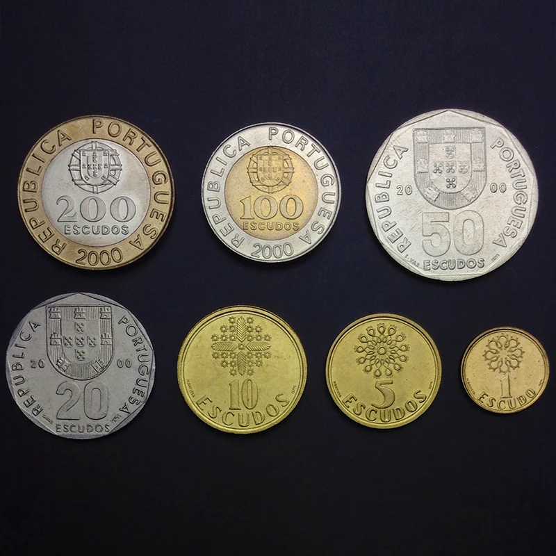 Португальский набор 7 шт. монеты 1 5 10 20 50 100 200 Escudos подарок коллекционная Европа UNC