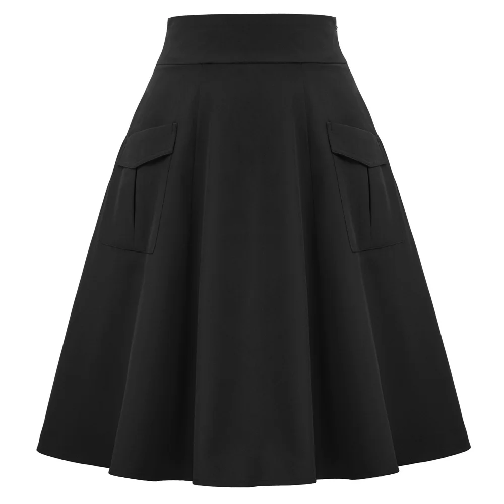 BP black/wine, женские винтажные Ретро юбки, одноцветные, сзади, эластичные, высокая талия, вечерние, Клубные, повседневные, расклешенные, трапециевидные, с карманами