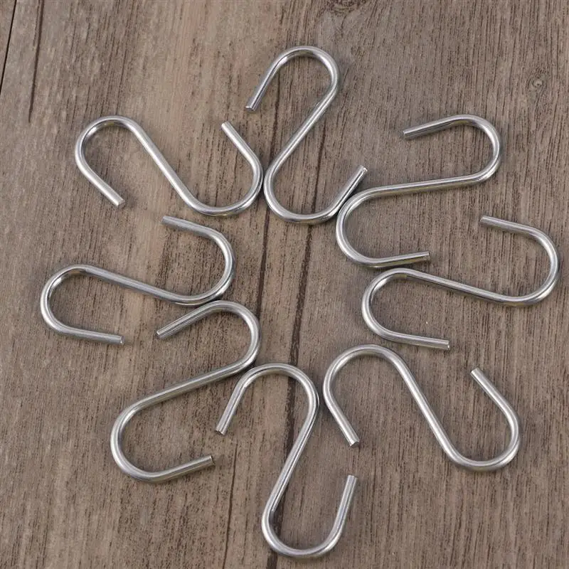 10Pcs Stainless Steel S Shaped Hooks Kitchen Spoon Pan Pot Utensils Hangers Clasp Over The Door Closet Clothes Rack Tool