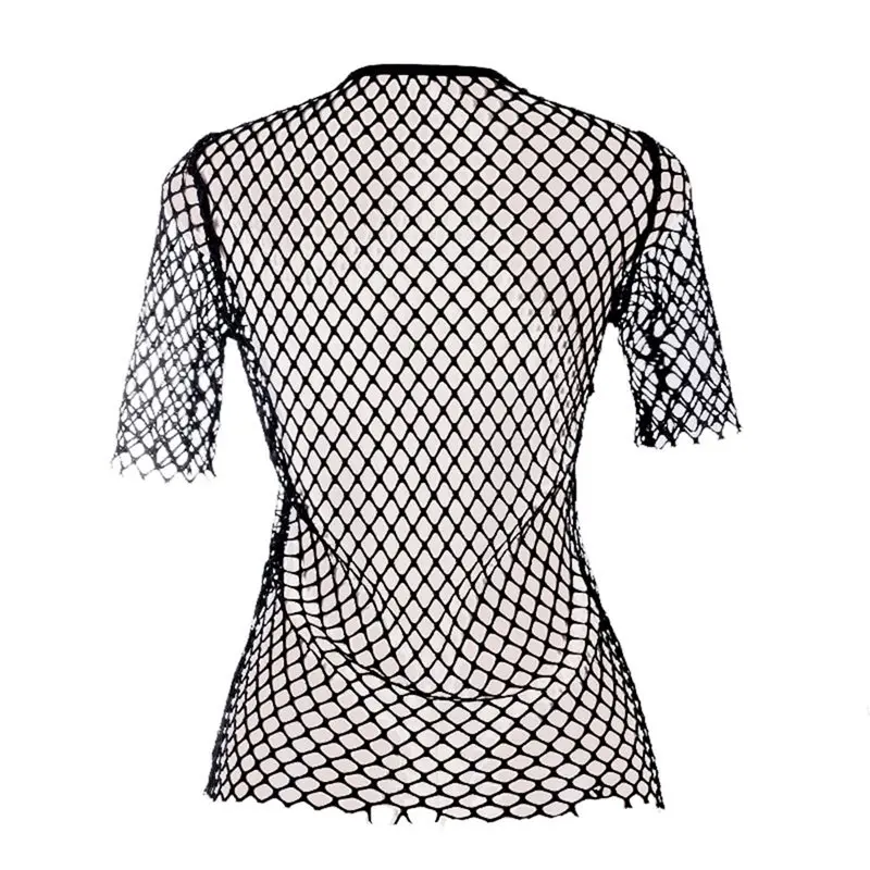 Черный ажурные Топы для женщин прозрачный сетчатый топ пикантные Клубные