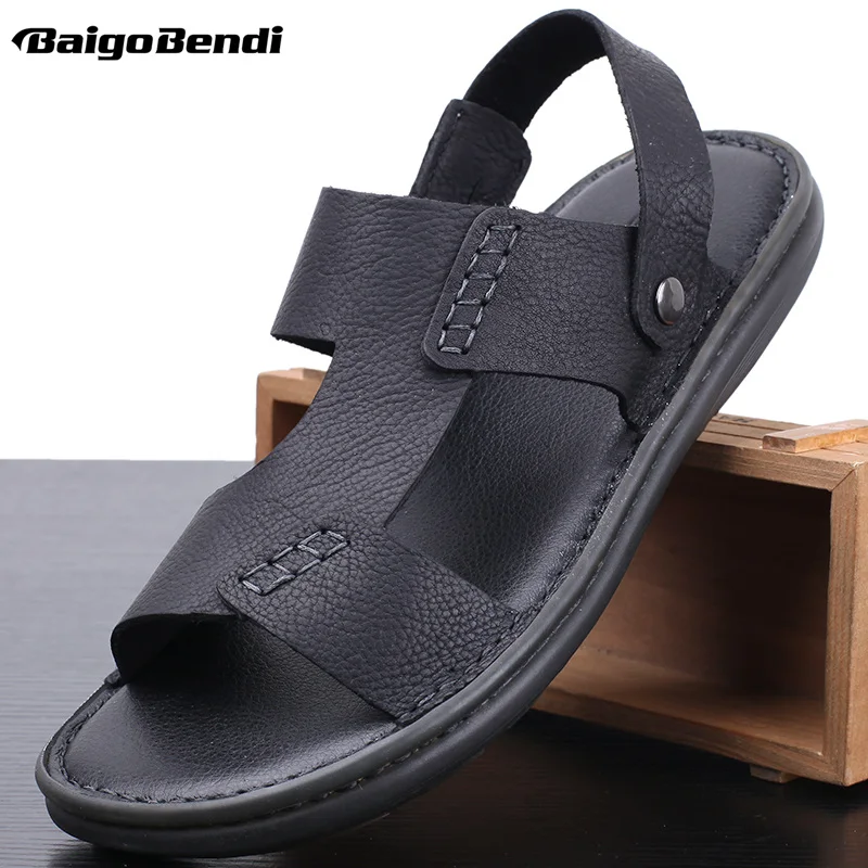 Мужские летние легкие сандалии повседневные кожаные сланцы нескользящая