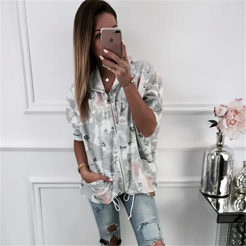 Loneyshow куртка с цветочным принтом пальто для женщин 2018 мода молния уличная одежда