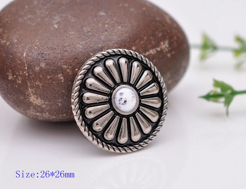 

10pc 26X26MM Beauty Tribal WHITE Turquoise Antique Silver Bohemian Flower Leathercraft Conchos