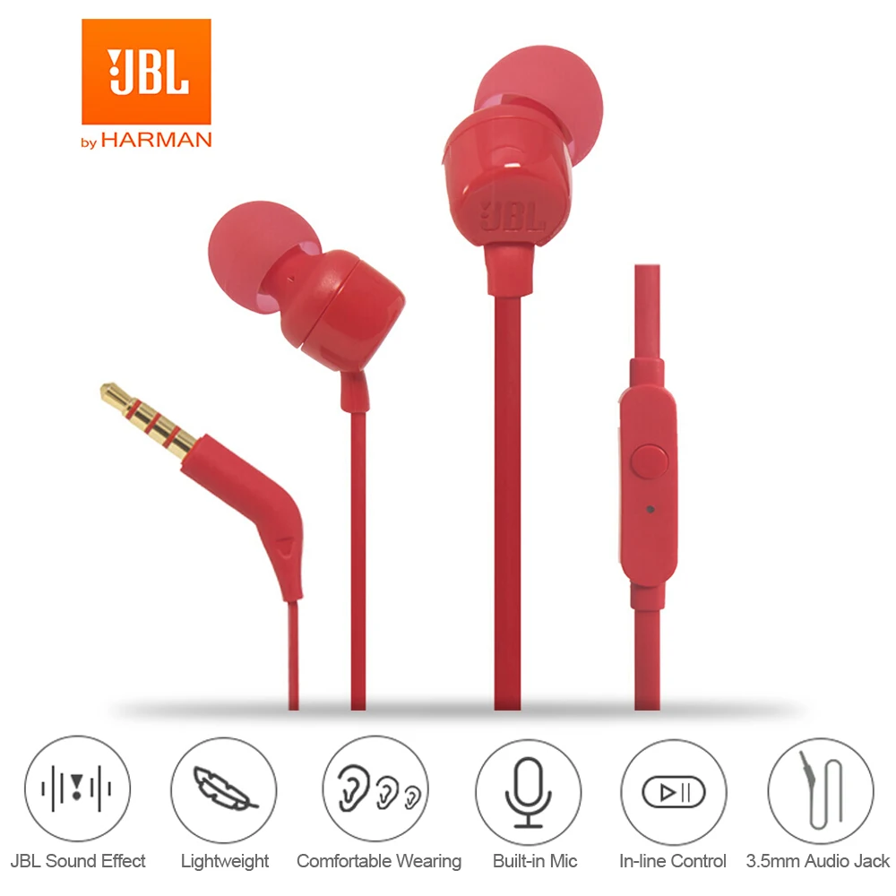 Проводные наушники JBL T110 3 5 мм стереогарнитура с басами для музыки спортивные