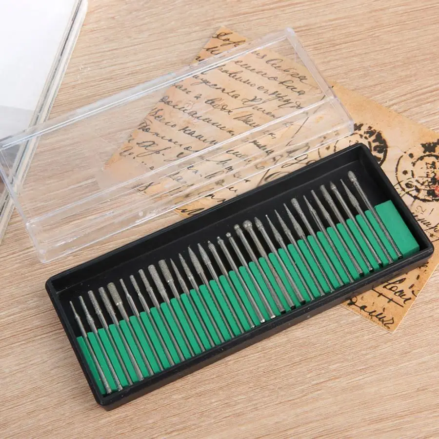 30PCS Diamond Shank Grinding Needles Rotary Drill Bits Set Glass Jade High Hardness Jewelry Engraving Carving Tools |
