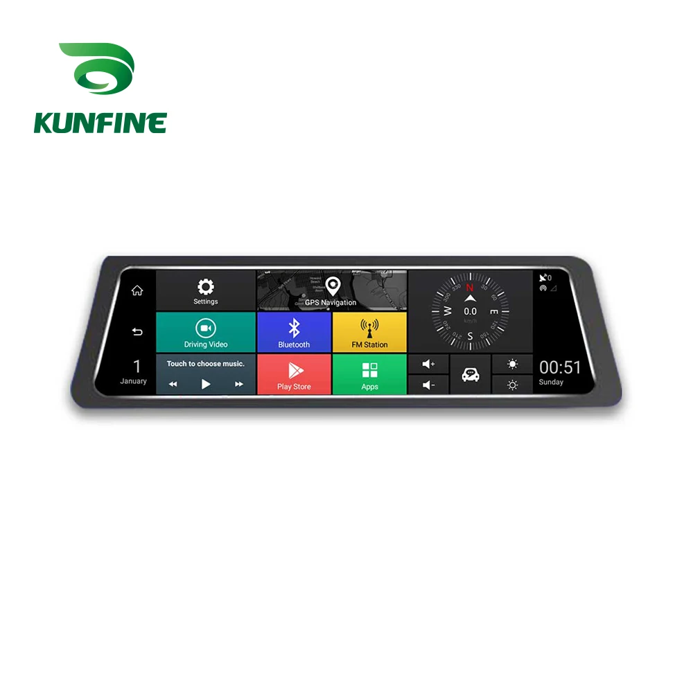 KUNFINE 10 &quotAndroid GPS Navi видеорегистратор Автомобильный зеркальный две камеры Запись