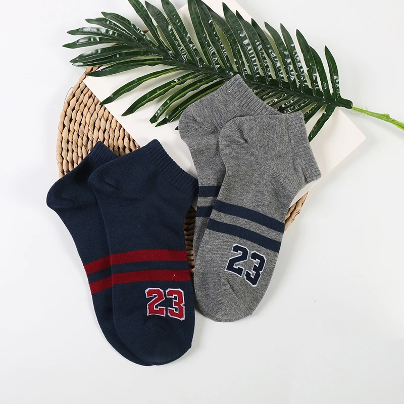 

DONG AI new arrival fashion casual 23 letter horizontal strip cotton men's ankle socks sweat-absorbent breathable