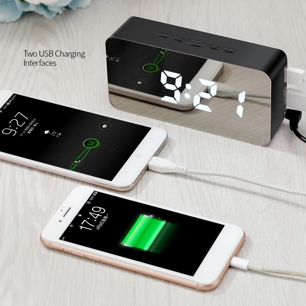Цифровой будильник с питанием от USB/аккумулятора настольные зеркальные часы RGB со
