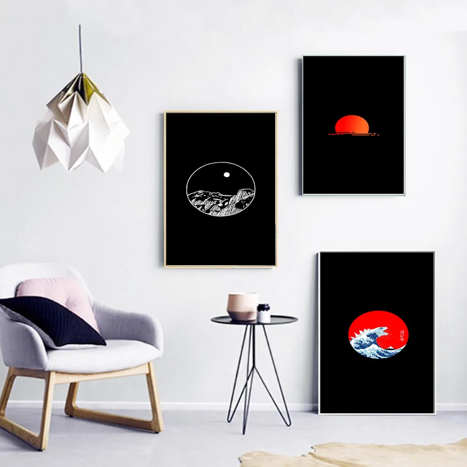 Японский плакат Sunset Ukiyo e минималистичные принты картина маслом на холсте