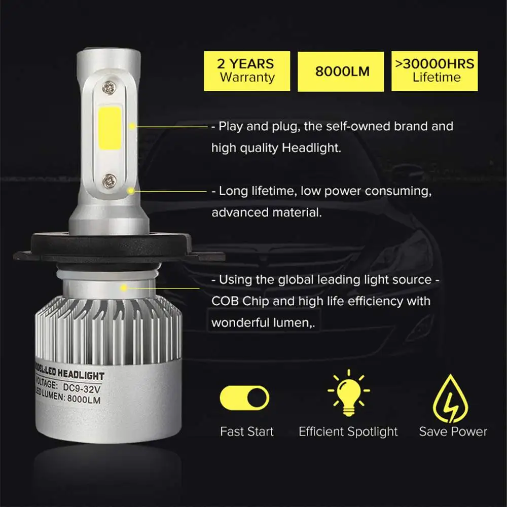 CLAITE 2 шт. 72 W фары для 8000LM COB светодиодный Автомобильные лампы Противотуманные огни