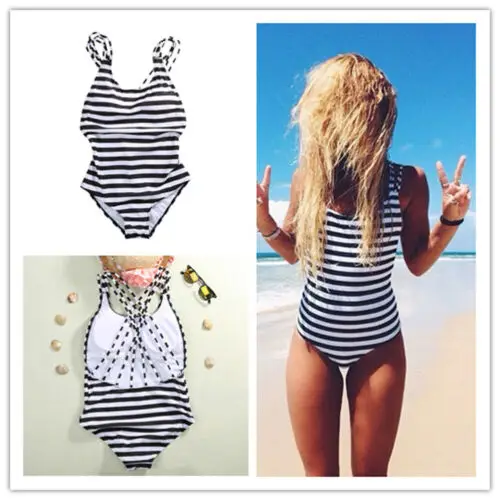 Новый женский купальник в морском стиле монокини пуш ап полосатый бикини Летний
