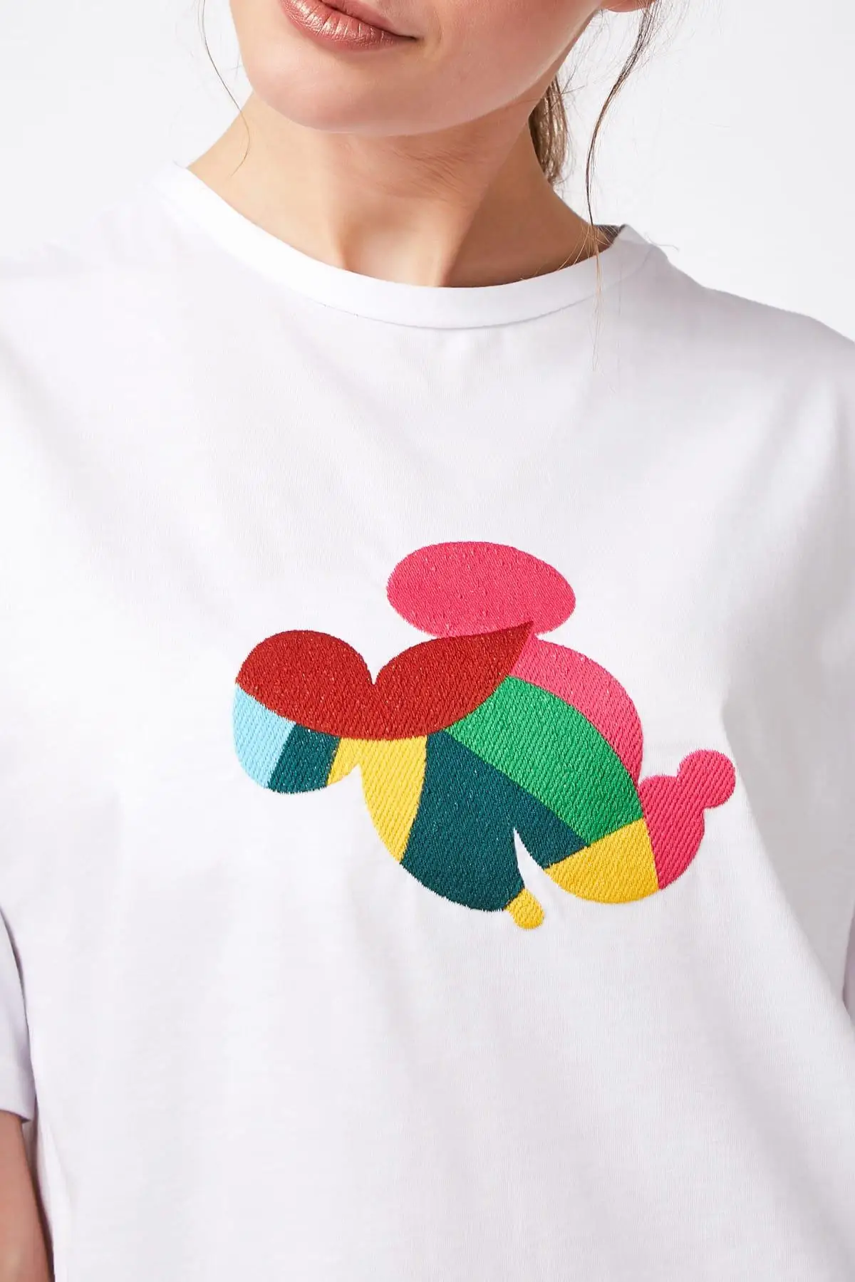 Happiness ist. Women's White Printed Wide Cut Cotton Combed Tshırt 6077 CR00183 | Женская одежда