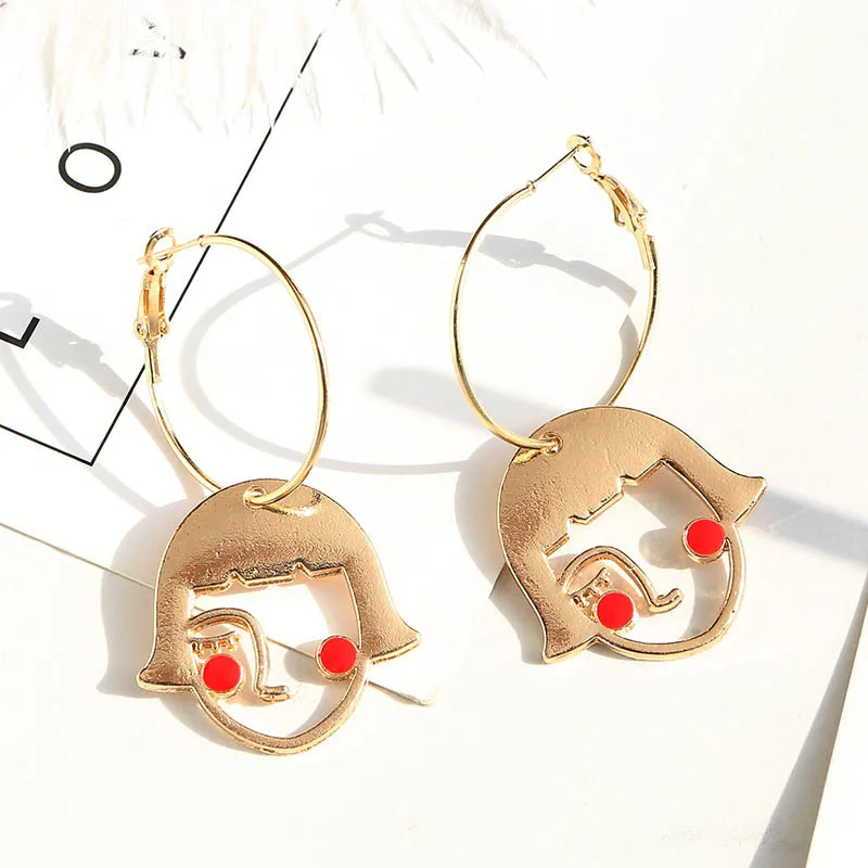 Cartoon Girl Face Outline Alloy Drop Earrings Originality Jewelry | Украшения и аксессуары