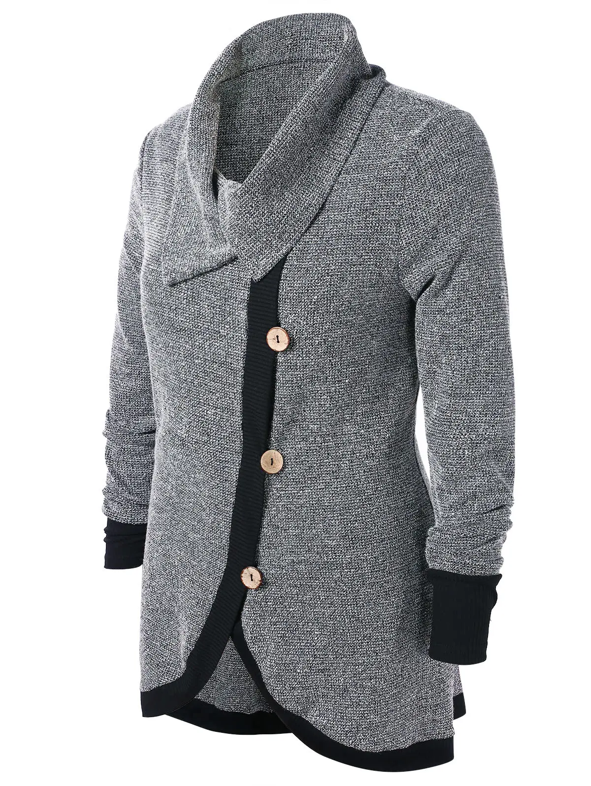 Wipalo Plus Size Contrast Trim Marled High Low Knitwear Buttons Knit Top Autumn Turn-Down Collar Pullovers Casual Women Sweaters | Женская