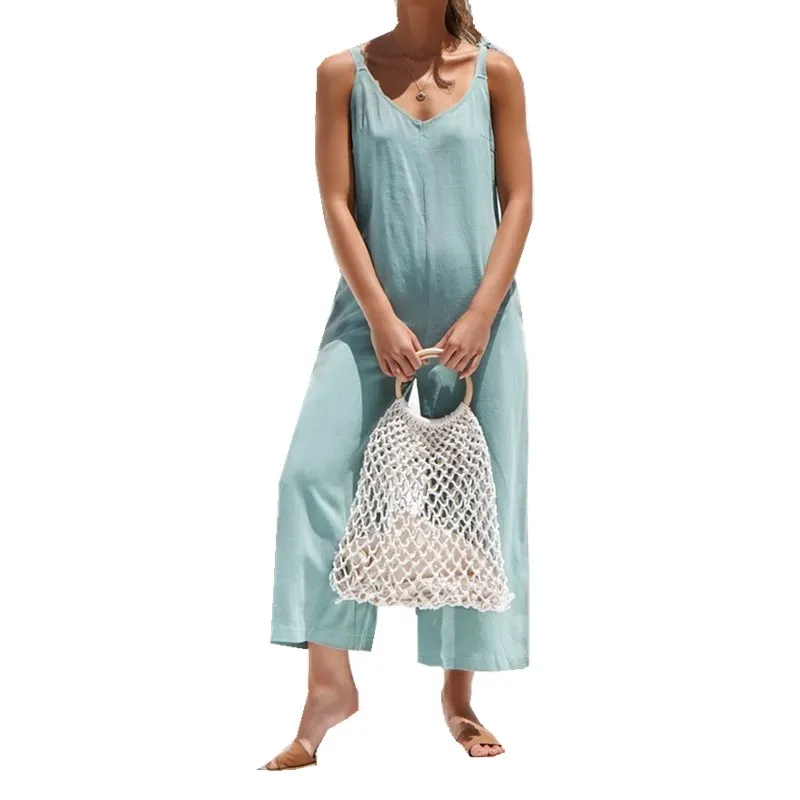 Летний женский комбинезон без рукавов на бретельках комбинезоны повседневные