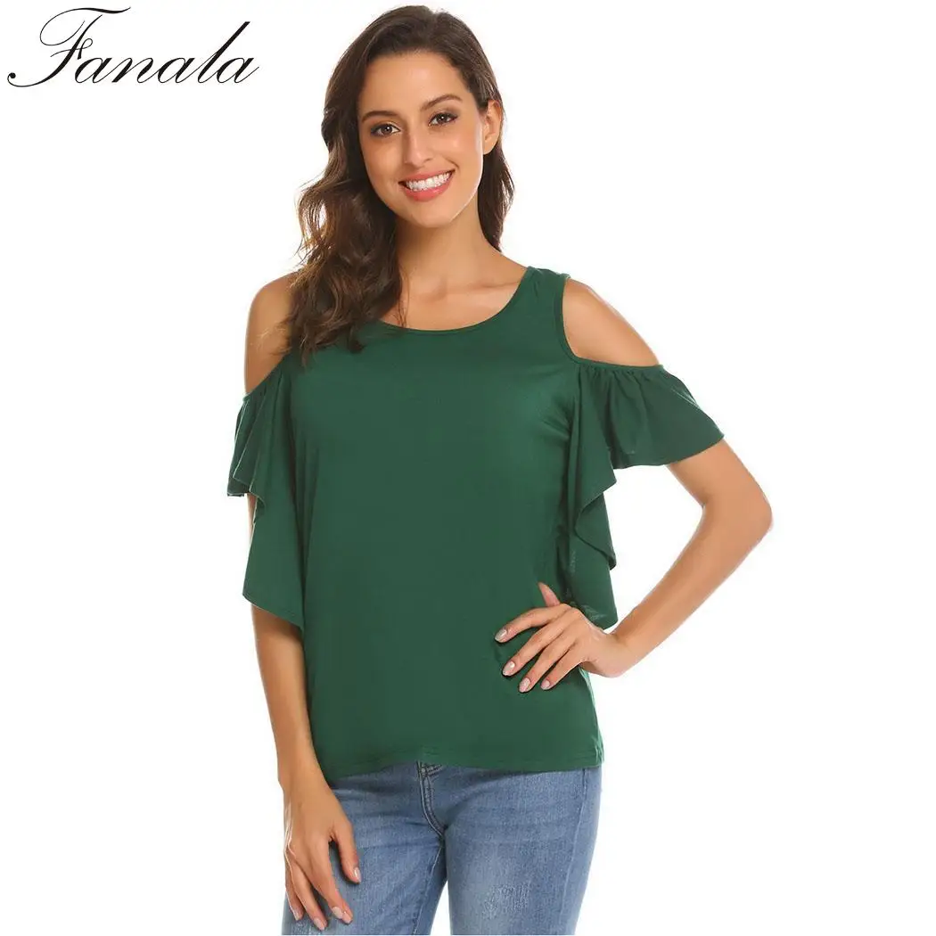 Fanala женские футболки топы Модные Повседневные однотонные вырез на плечах
