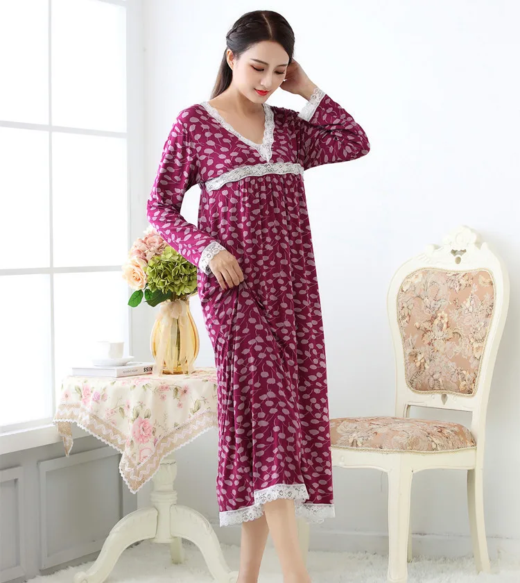 Sleepwear Cotton Modal Nightdress Women Home Wear Plus Size Princess Long Type Lace Nightgown Breathable Nightdress