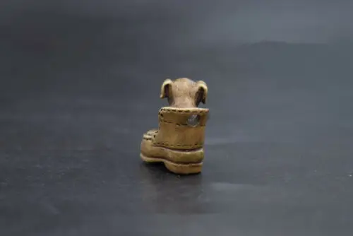 Китайская коллекция archaize Латунь собака сидя на обуви маленькая статуя | Дом и сад