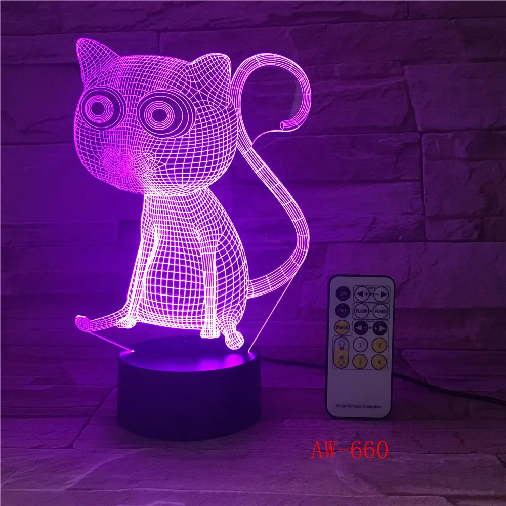 3D кошачий светодиодный ночник USB зарядка в форме животного для украшения дома