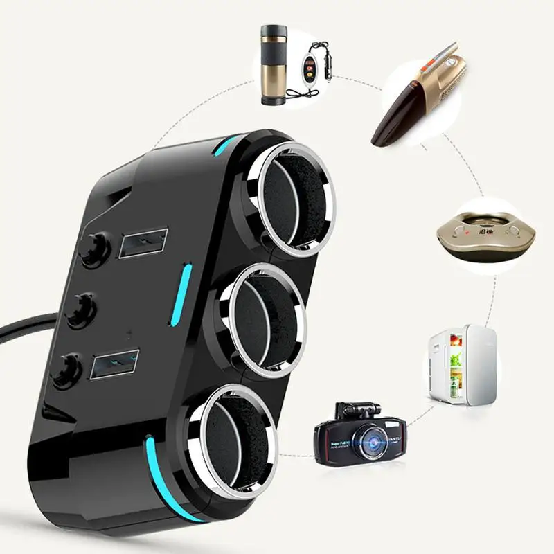 

Portable Dual USB Car Charger 3 Holes Universal 12V-24V Navigator Driving Recorder Vehicle MP3 Voltmeter Cigarette Lighter