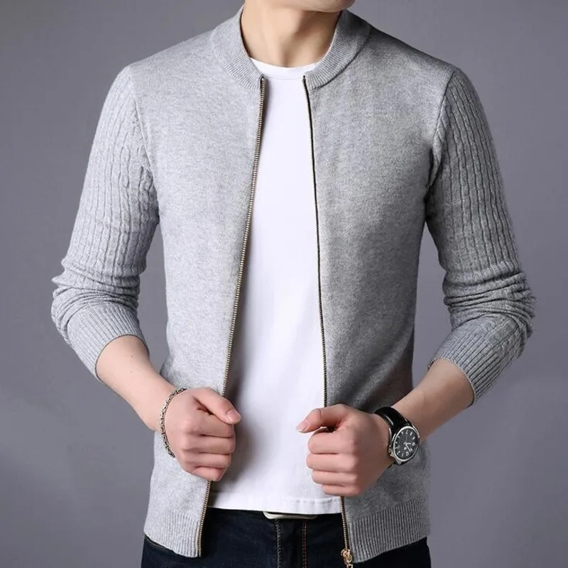 

#5901 Spring Autumn Cardigan Men Fashion Sweatercoat Round Neck Zipper Sweater Slim Knitwear Jersey Hombre Men's Sweater Tide