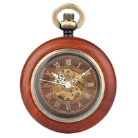pocket watch automatic hand wind exquisite wooden case pocket watch luxury transparent for men women gift for pocket watch