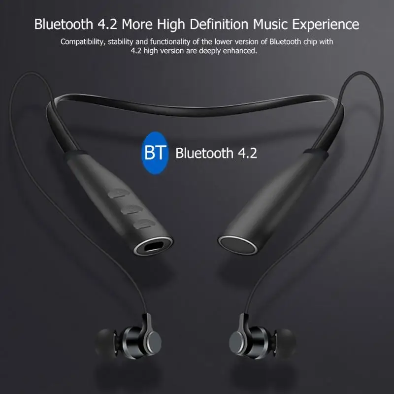 Беспроводные наушники Bluetooth спортивные с шейным ремешком поддержкой tf карты