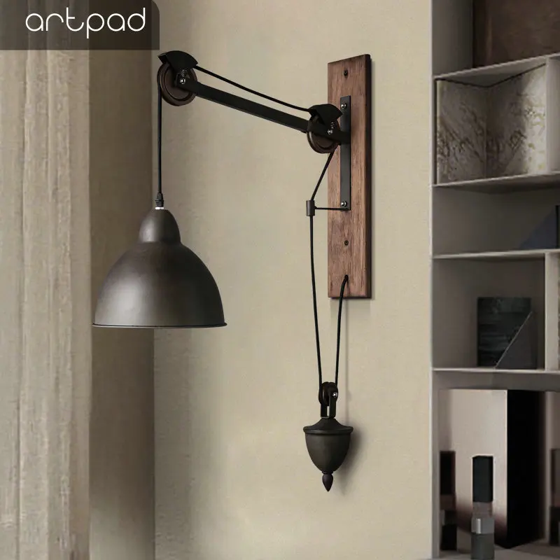Artpad Американский промышленный Vinatge Ретро Pully настенный светильник для спальни