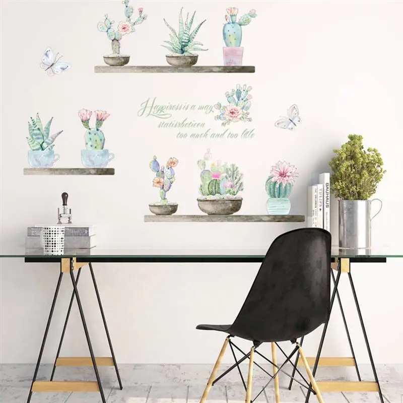 garden potted plants cactus aloe wall stickers home decor living room flower butterfly bonsai decals diy mural art posters | Дом и сад