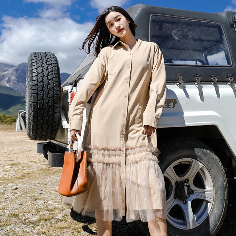 Женское лоскутное Сетчатое платье CHICEVER свободное винтажное с отложным