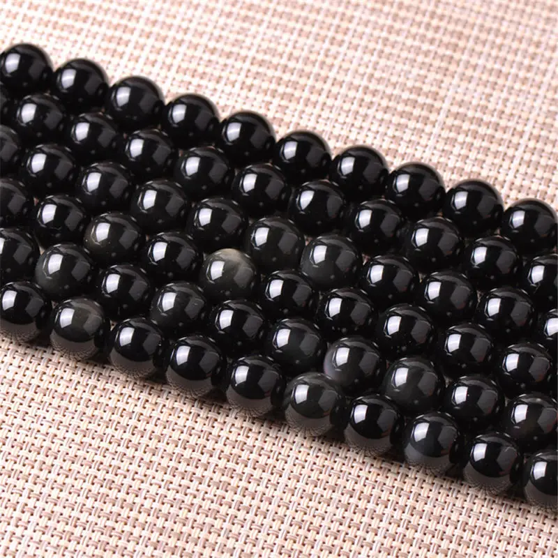 Natural Stone Genuine Black Obsidian Gem Beads For Jewelry Making 15&quot | Украшения и аксессуары
