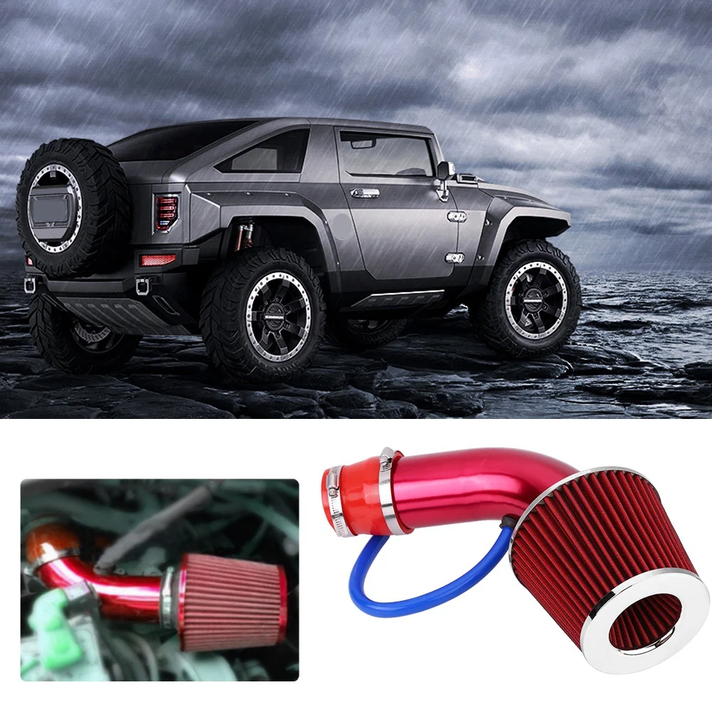 

76mm 3 Inch Universal Car Cold Air Intake Filter Aluminum Alloy Induction Hose Pipe Kit Red