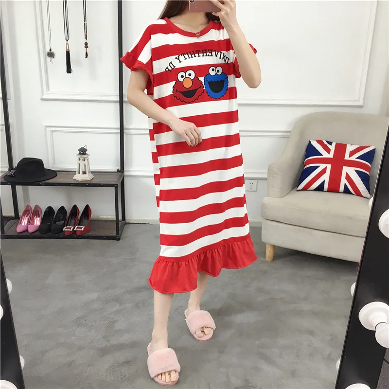 100% хлопок мультфильм короткие женские пижамы плюс жир Расширенная ночная