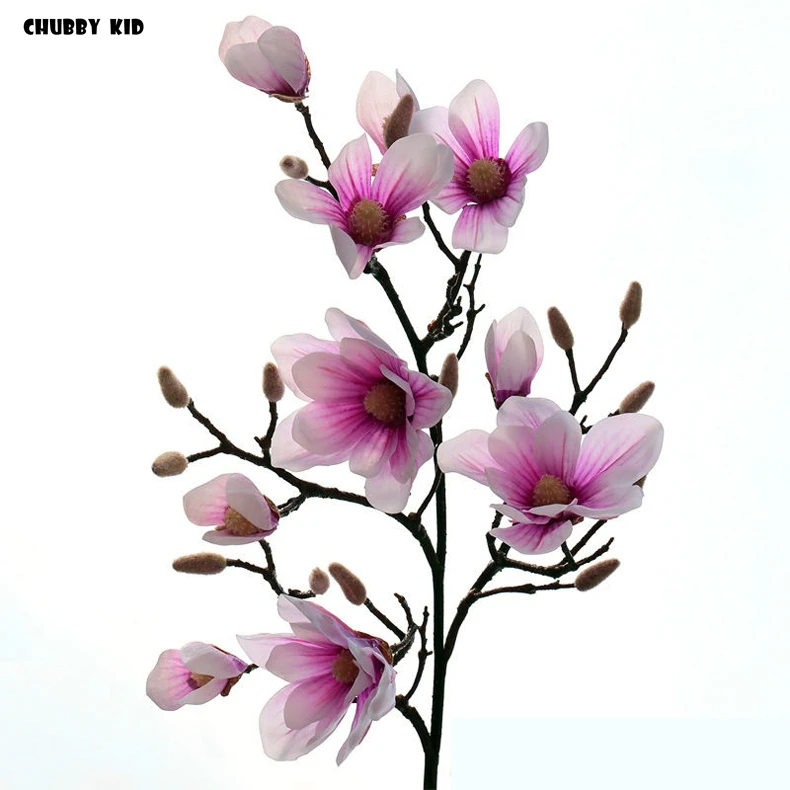 online 12pcs! Atacado 10 Cabeças Grande Toque Real Magnólia Longa Haste Casamento Decorativo Artificial Flor De Silicone Mão Sentiu Magnólias