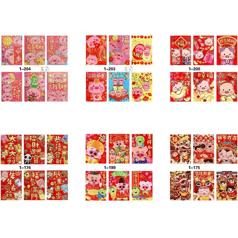 6PCS 2019 Pig Year NEW Red Envelopes Creative Cartoon Spring Festival Chinese Style Blessings Decor Bags | Дом и сад