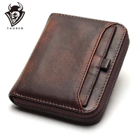mens short wallet first layer leather retro vertical zipper casual youth small purse