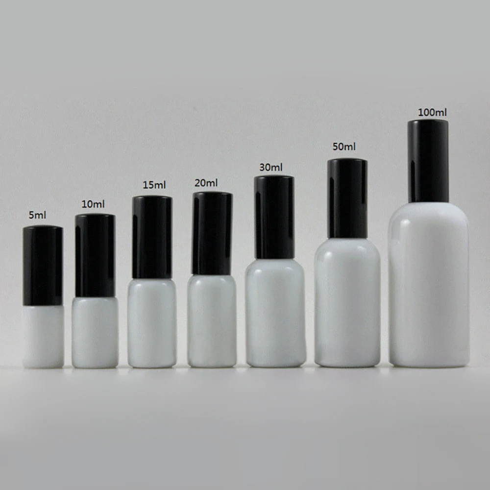 50pcs wholesale empty 50ml round white  bottle with black mist spray pump, 50 ml  glass perfume spray  bottle