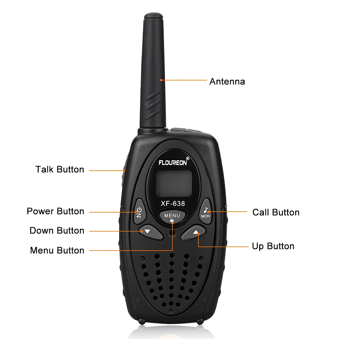 Floureon 8 канальный рации UHF400 470MHz двусторонней радиосвязи 3 КМ Домофон черный