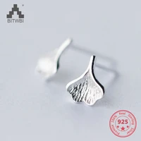 hot 100 925 sterling silver simple cute sweet ginkgo biloba leaf japanese stud earring for women