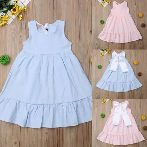Новинка 2018 летняя одежда для маленьких девочек платье без рукавов с бантом на