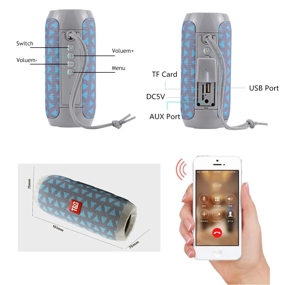 Portable Bluetooth Speaker Subwoofer Bass Column Box Stereo Soundbar Wireless Loudspeaker FM TF Waterproof Outdoor Mini | Электроника
