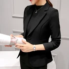 Женский блейзер с длинным рукавом PEONFLY, однотонный приталенный пиджак на одной пуговице, Женский офисный жакет