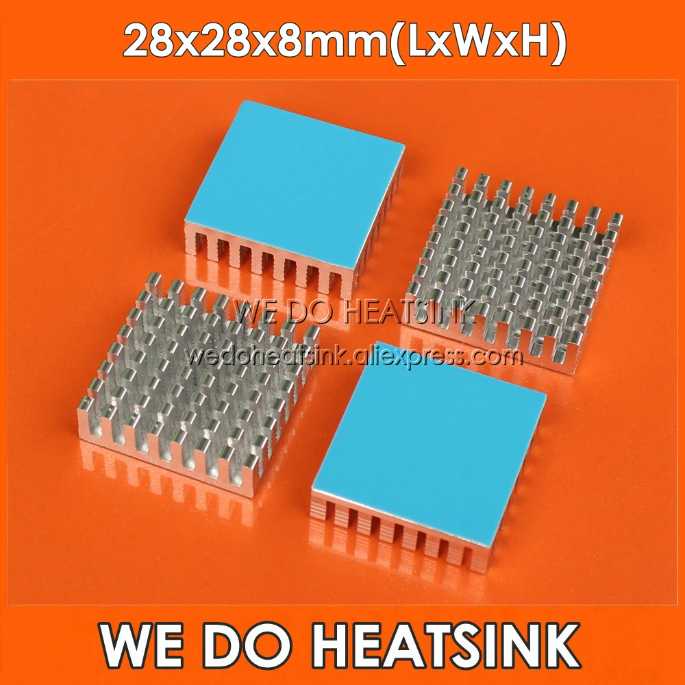 

WE DO HEATSINK 28x28x8mm Aluminium Radiator Heatsink Cooler With Thermal Tapes Pad For Electronic Products