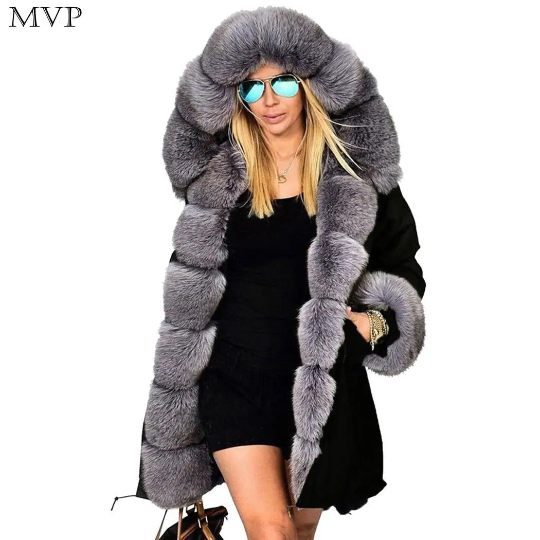 fashion 2018 autumn Winter women fur Coat Women Casual Hooded Long Sleeve Faux Fur | Женская одежда
