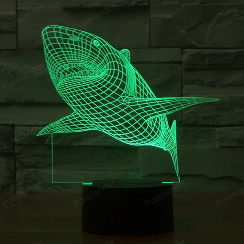 3D световая акула Красочные трехмерные светодиодный светильник градиентные огни