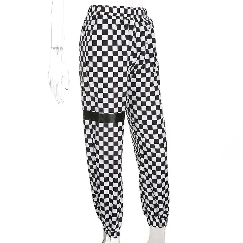 Black White Lattice Printed Casual Pants Women Harajuku Loose Summer Trousers Woman Streetwear High Waist Harem | Женская одежда